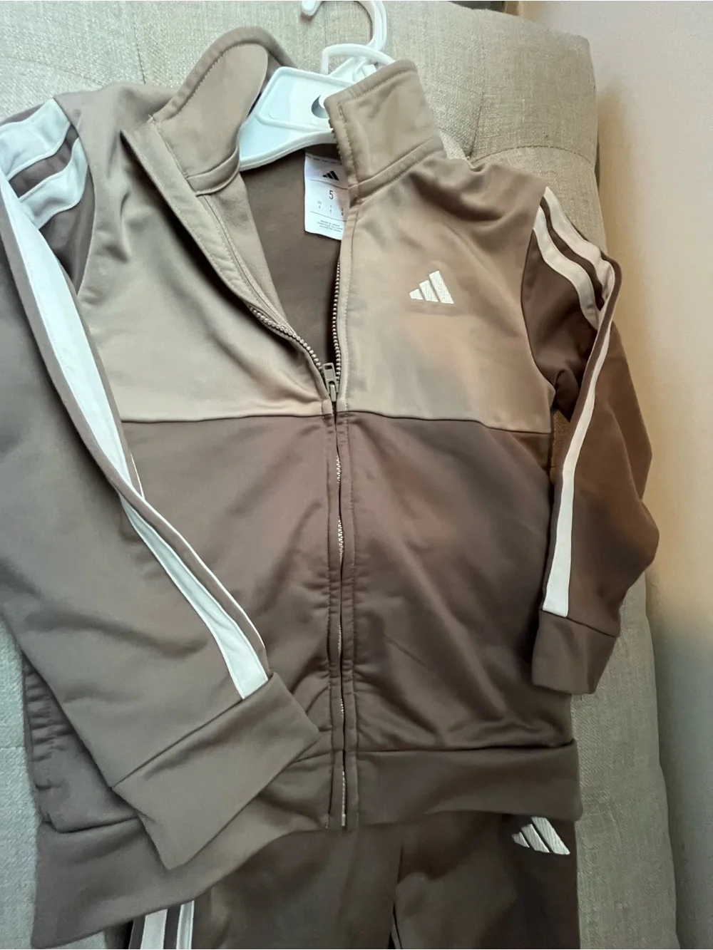 adidas Kids Brown & Beige Track Jacket with Contrast Stripes